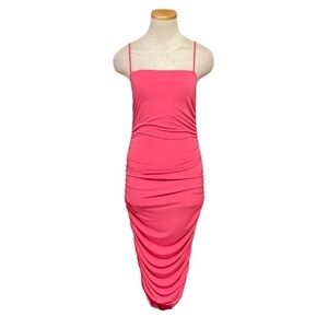 Deja Vu Dress Womens Large Pink Bodycon Sleeveless Midi Ruched